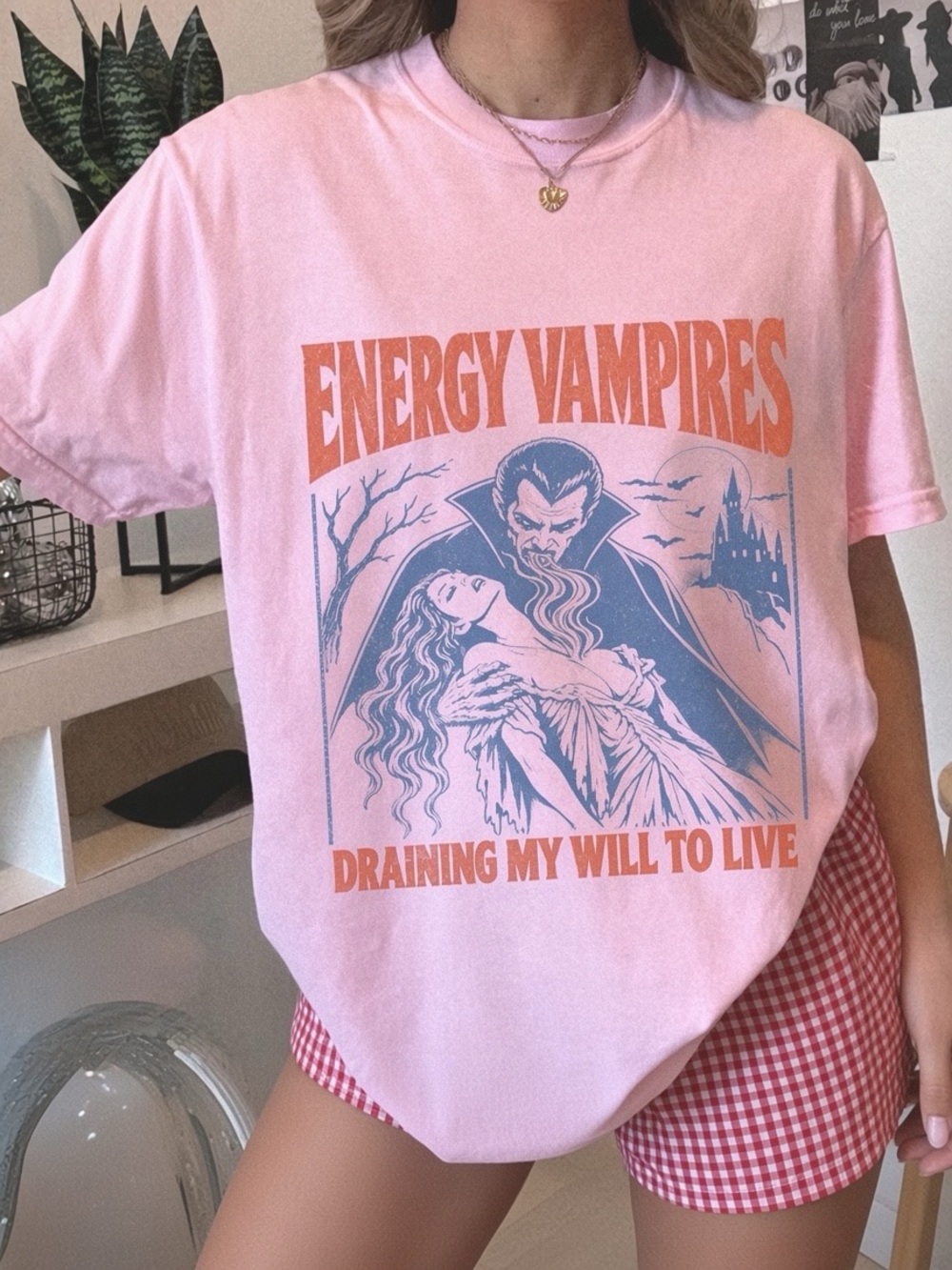 Energy Vampire Funny Mental Health Tee, Gothic Vampire Tee, Dark Humor Meme Tee